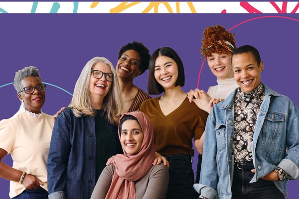 Women smiling annual report cover