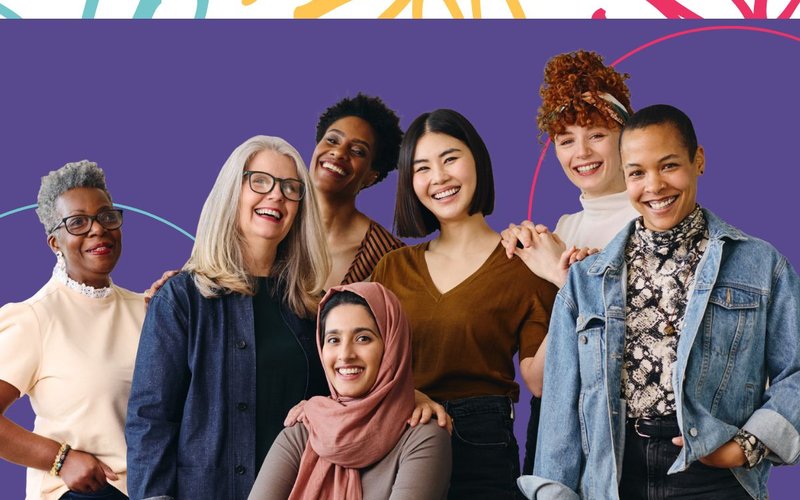 Women smiling annual report cover