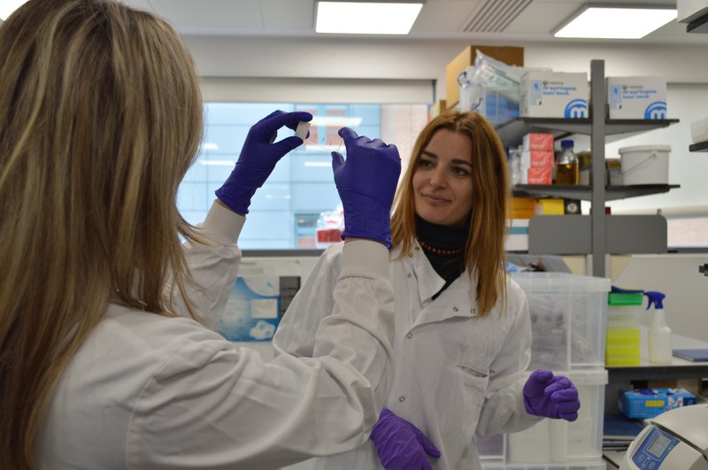 Dr Maria Paraskevaidi at work in a laboratory