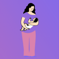 An illustrated woman holding a baby