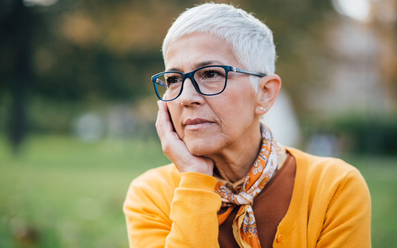 Older woman looking into distance