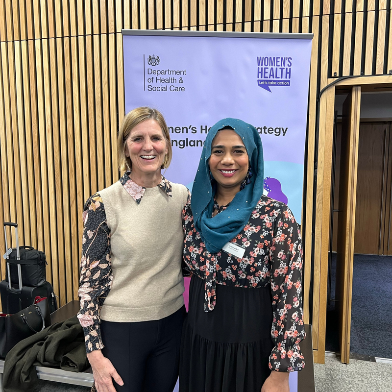 Wellbeing of Women CEO, Janet Lindsay and Dr Nighat Arif standing together at the Women's Health Summit